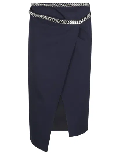 Stella Mccartney Navy Blue Wool Skirt With Side Tie In Black