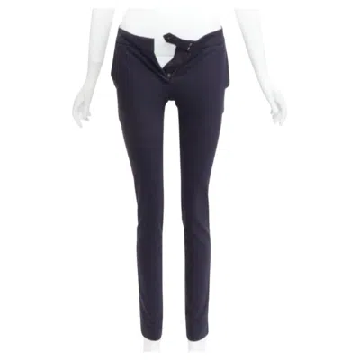 Pre-owned Stella Mccartney Navy Cotton Blend High Waist Cropped Skinny Pants It36 Xxs In Blue