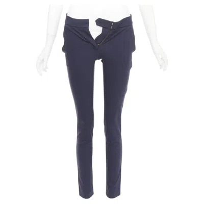 Pre-owned Stella Mccartney Navy Cotton Blend Zip Fly Tapered Cigarette Trousers It 38 Xs In Blue