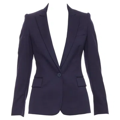 Pre-owned Stella Mccartney Navy Wool Flap Pocket Single Breasted Blazer It34 Xxs In Blue