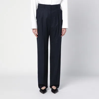 Stella Mccartney Navy Wool Pleated Trousers In Blue
