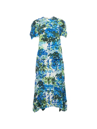 Pre-owned Stella Mccartney Naya Floral-print Maxi Skirt Set In Blue