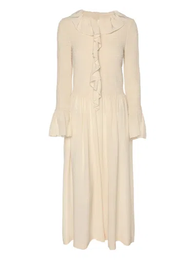 Pre-owned Stella Mccartney Smocked Ruffled Midi Dress In Neutral