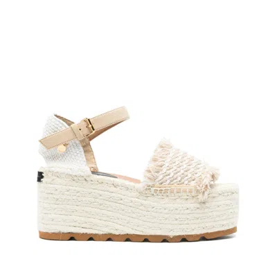Stella Mccartney Canvas Wedge With Multicolor Fringe Detail In Beige
