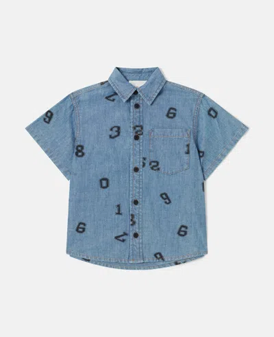 Stella Mccartney Babies' Numbers Print Denim Shirt In Blue