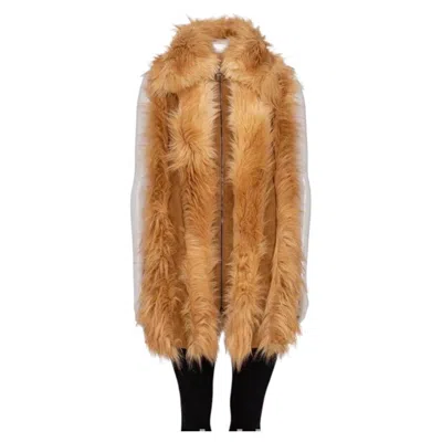 Pre-owned Stella Mccartney Nwt Orange Long Hair Faux Fur Vest Size Eu 36 S