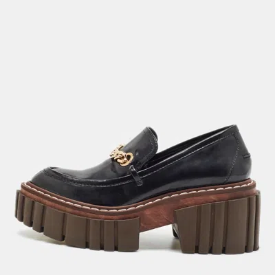 Pre-owned Stella Mccartney Odette Size 37 Black Faux Leather Loafers