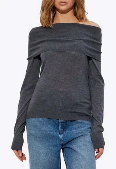 Stella Mccartney Off-shoulder Wool Sweater In Gray
