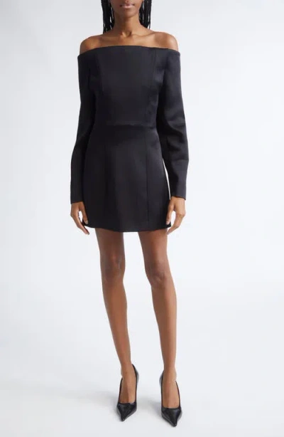 Stella Mccartney Off The Shoulder Long Sleeve Satin Minidress In Black
