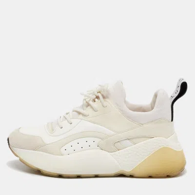 Pre-owned Stella Mccartney Off White Faux Leather And Faux Suede Eclypse Lace Up Sneakers Size 38