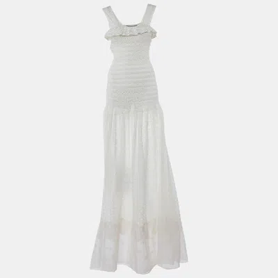 Pre-owned Stella Mccartney Off-white Lace Sleeveless Smocked Long Dress S