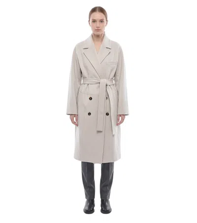 Stella Mccartney Off White Notched Lapel Trench Coat In Gray