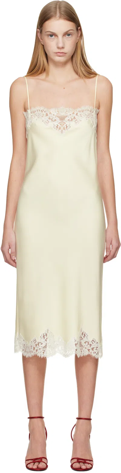 Stella Mccartney Off-white Sleeveless Lace Satin Midi Dress