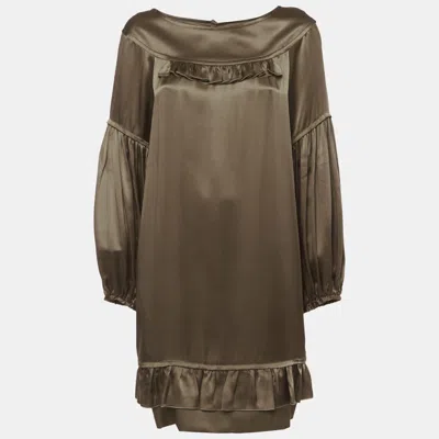Pre-owned Stella Mccartney Olive Green Satin Ruffled Mini Dress S