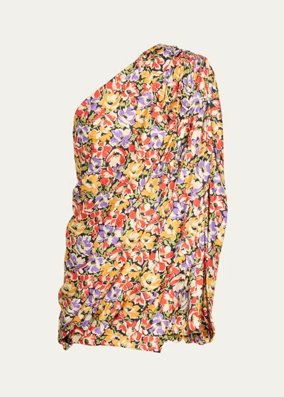 Stella Mccartney One-shoulder Draped Floral Print Mini Dress In 8545 Multicolor
