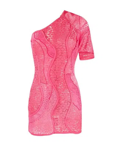 Stella Mccartney One Shoulder Lace Mini Dress In Pink