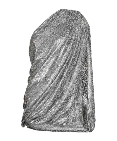 Stella Mccartney One-shoulder Pleated Mini Dress In Silver
