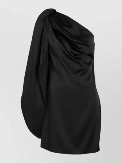 Stella Mccartney One Shoulder Satin Draped Mini Dress In Black