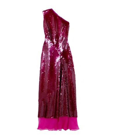 Stella Mccartney One-shoulder Chiffon-trimmed Sequined Tulle Gown In Pink