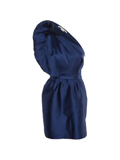 Pre-owned Stella Mccartney One-shoulder Ruffled Mini Dress In Blue
