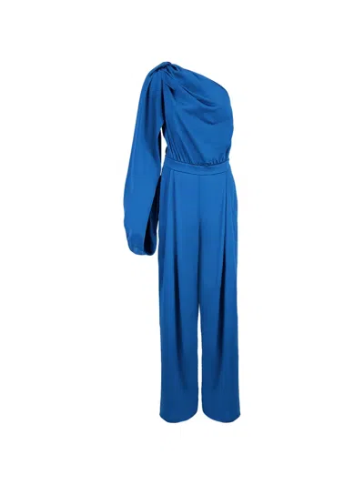 Stella Mccartney One-shoulder Satin Jumpsuit In Blue