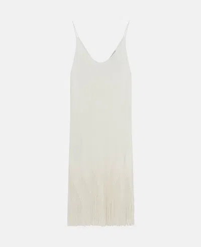 Stella Mccartney Open-knit Fringe Midi Dress In Cream