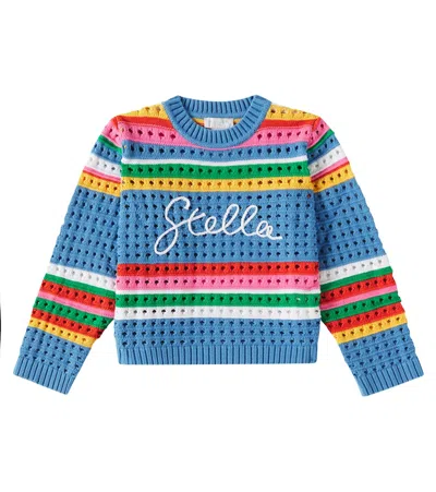 Stella Mccartney Kids' Open-knit Striped Cotton Sweater In Colourful