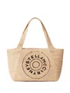Stella Mccartney Embroidered-logo Raffia Tote Bag In Beige