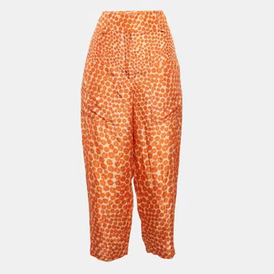 Pre-owned Stella Mccartney Orange Ditsy Floral Print Silk Crop Trousers S