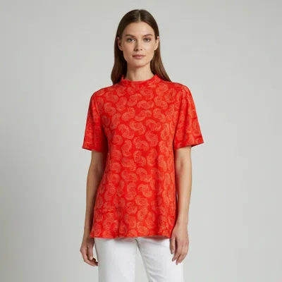 Pre-owned Stella Mccartney Orange Floral Print Silk Mock Neck Blouse L