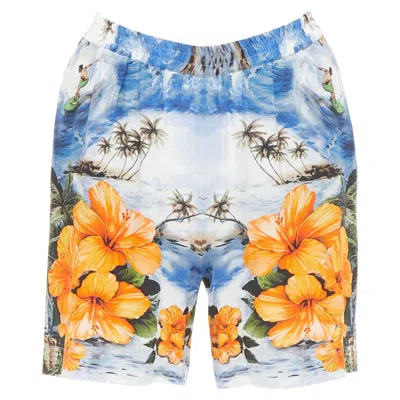 Pre-owned Stella Mccartney Orange Flower Hawaiian Surfer Print Silk Boxer Shorts Pant It36
