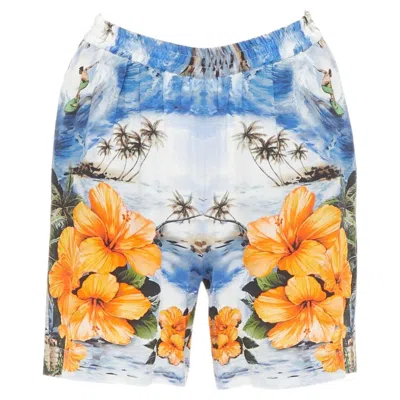 Pre-owned Stella Mccartney Orange Flower Hawaiian Surfer Print Silk Boxer Shorts Pant It36