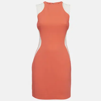Pre-owned Stella Mccartney Orange/white Crepe Paneled Sheath Dress S