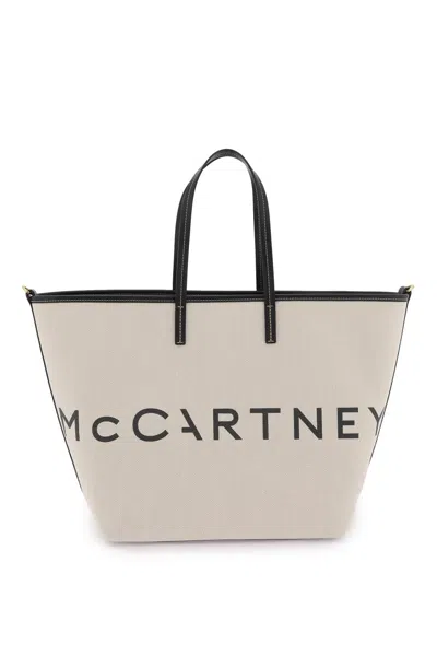 Stella Mccartney Ecru Cotton-blend Tote Handbag With Logo By  In White