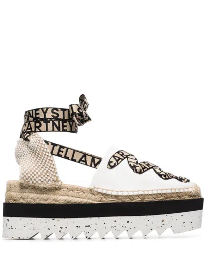 Stella Mccartney Organic Cotton Canvas Lace-up Ankle Strap Flats With Square Toe And Braided Jute Mi In Brown