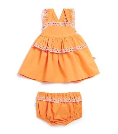Stella Mccartney Kids' Organic Cotton Dress And Bloomers Set In Orange