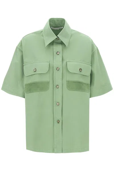STELLA MCCARTNEY ORGANIC COTTON UTILITY SHIRT IN GREEN FOR WOMEN | SS24 COLLECTION