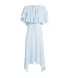 Stella Mccartney Womens Water Lily Draped Layered Silk Midi Dress In Blue