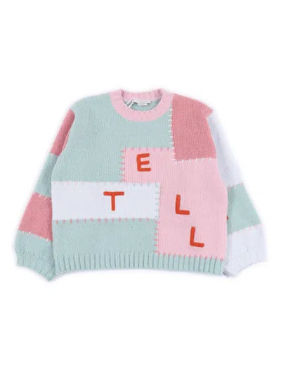 Stella Mccartney Kids Colorblock Logo Intarsia Sweater In Multi