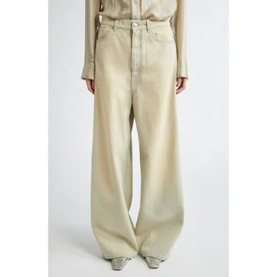 Stella Mccartney Overdyed Distressed Wide Leg Jeans In Sand Denim Overdyed