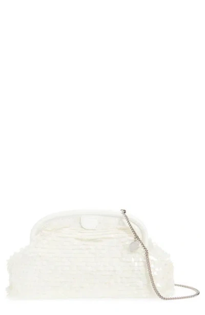 Stella Mccartney Oversize Falabella Padded Soft Paillette Clutch With Chain In White