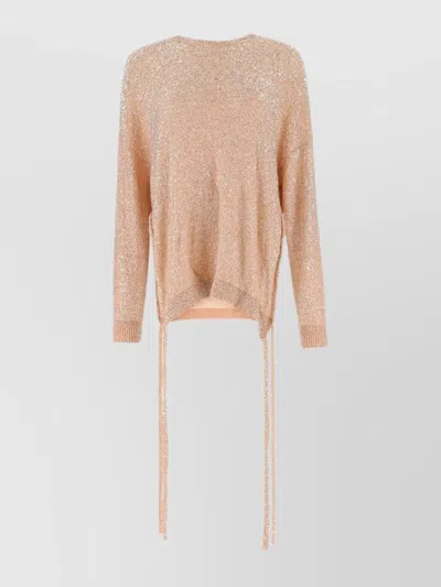 Stella Mccartney Oversize Sweater With Drawstring Waist And Glitter Finish In Neutral