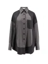 Stella Mccartney Flannel Wool Shirt With Color Block Design In Gray