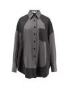 Stella Mccartney Flannel Wool Shirt With Color Block Design In Gray