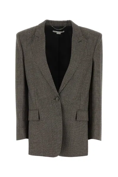 Stella Mccartney Single-breasted Micro Houndstooth Blazer In Gray