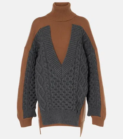 Stella Mccartney Paneled Wool Turtleneck Sweater In Camel Grey