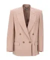 Stella Mccartney Double-breasted Wool Blazer With Structured Shoulders In Pink