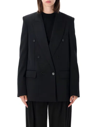 Stella Mccartney Oversized Double-breasted Wool Blazer With Peak Lapels In Black