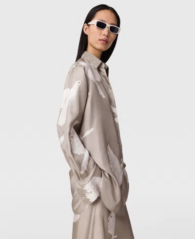 Stella Mccartney Oversized Dove Print Shirt In Beige/white