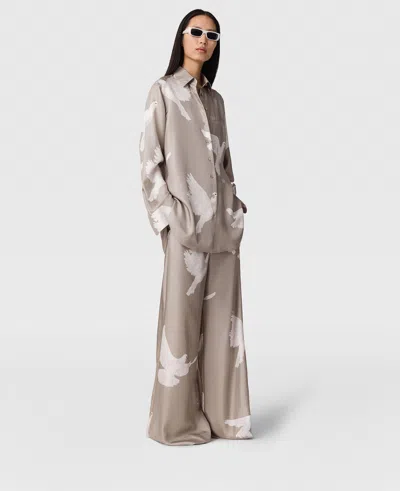 Stella Mccartney Oversized Drawstring Dove Print Trousers In Beige/white